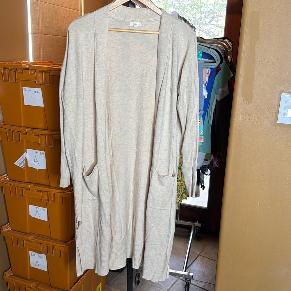 Debut Tan Long Sleeve Open Front Duster Cardigan with Pockets Size Medium